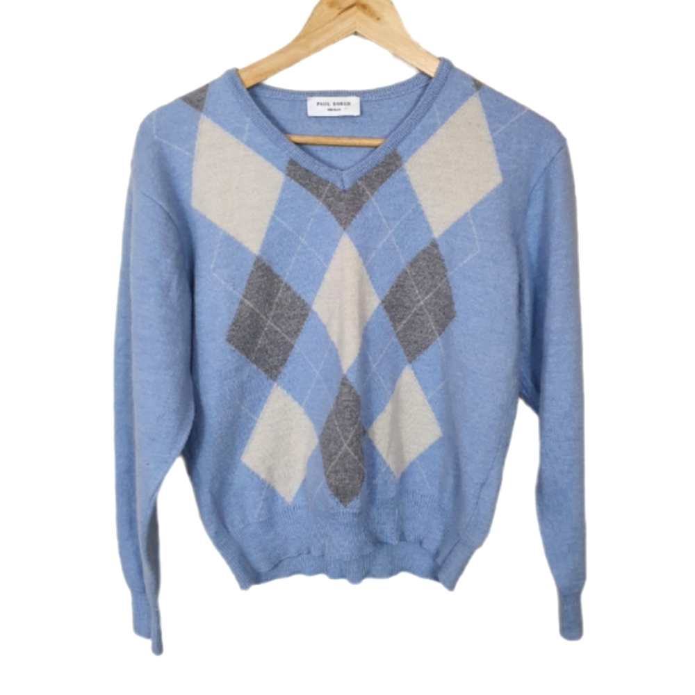 Paul Rosen heritage sweater vintage pattern Argyle men's Sze S 100% merino wool - Picture 1 of 4